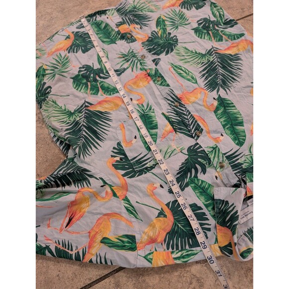 Old Navy Men’s XL Flamingo Hawaiian Shirt Gray Green Tropical Button Up Cotton - Picture 2 of 13